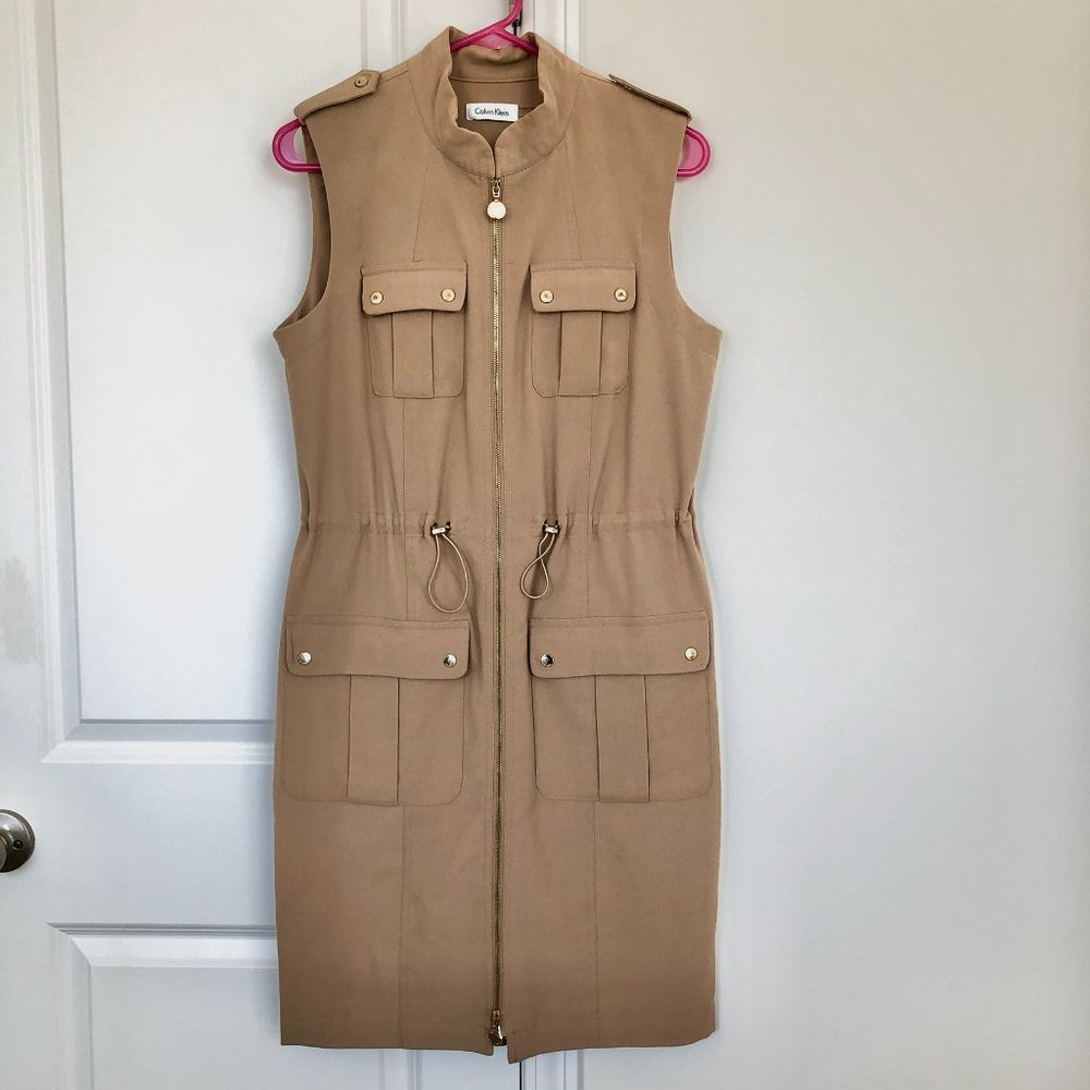 Calvin Klein Sleeveless Utility Dress | Tan | Size 10
